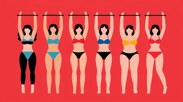 Foto body lift set van vrouwelijke lichamen met liftlijnen en pijlen