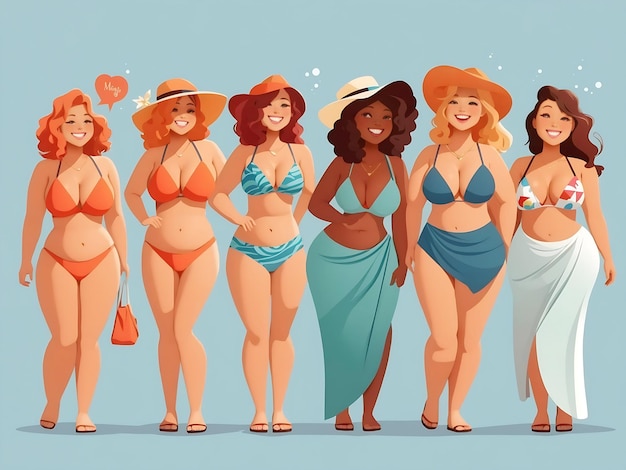 Body positive Happy plus size girls and active lifestyle