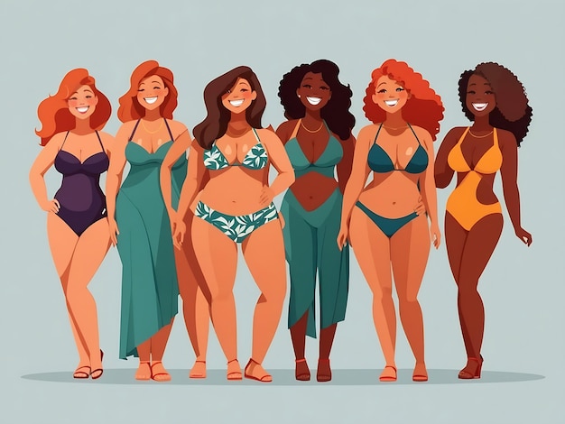 Body positive Happy plus size girls and active lifestyle