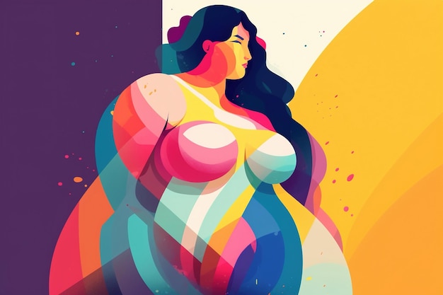 Body positivity female beauty selfconfidence Beautiful sexy plump woman abstract art flat figure illustration Generative AI