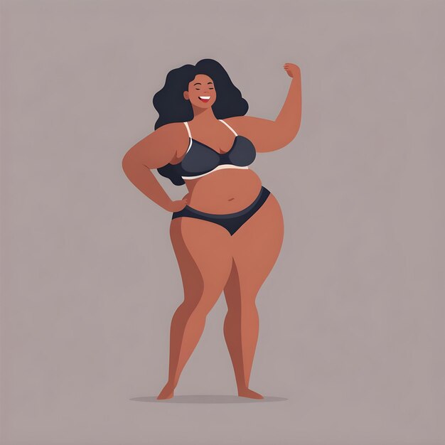 Photo body positivity vector art of a happy brown skin woman