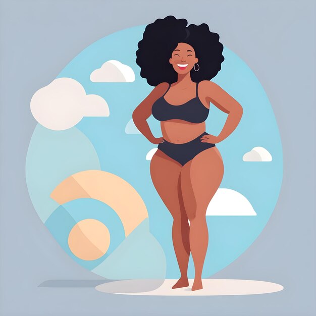 Foto arte vettoriale di positività del corpo di una donna felice dalla pelle marrone