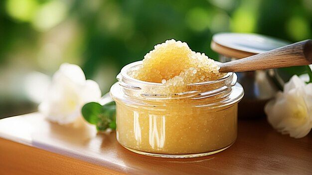 Body scrub in a jar macro cosmetic product