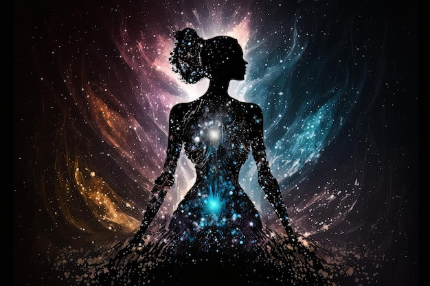 Body silhouette with space and galaxy background milky way spiritual life and belief Generative ai