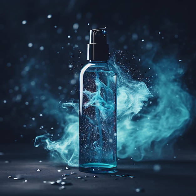 A body spray bottle blue dark theme