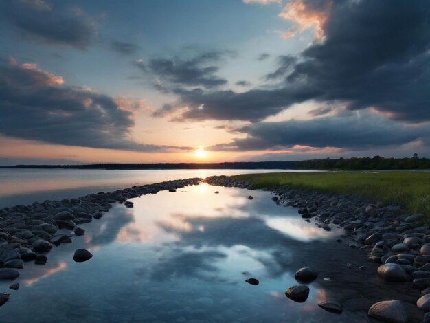 body of water under a beautiful evening sky