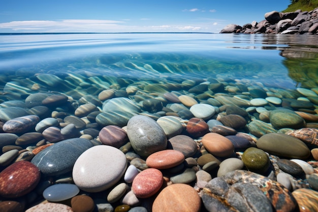 a body of water filled with lots of rocks