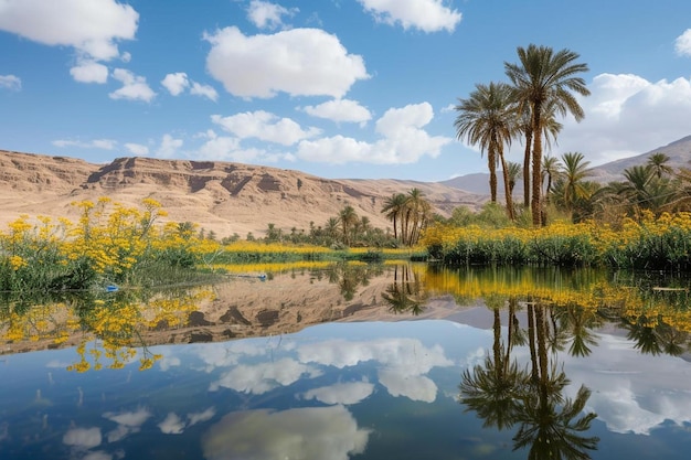 Photo a body of water surrounded by palm trees