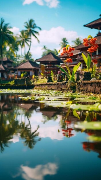 a body of water with a bunch of flowers in it