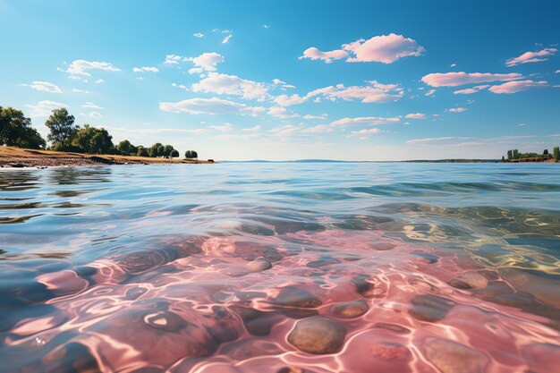 Водный бассейн с камнями и деревьями