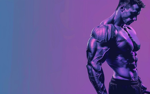 bodybuilder man on solid color background gym or health concept Space for text