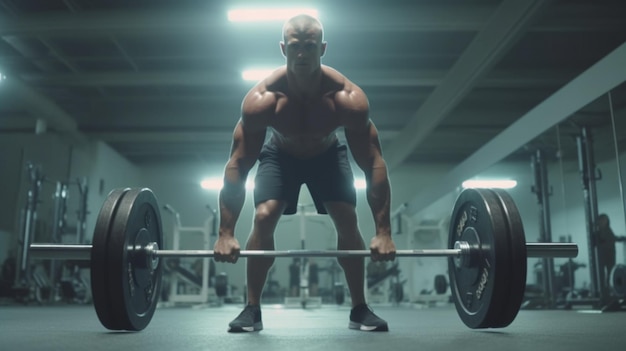 Bodybuilder performing deadlifts in a gym Generative AI