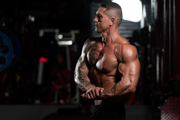 Bodybuilder Performing Side Chest Pose