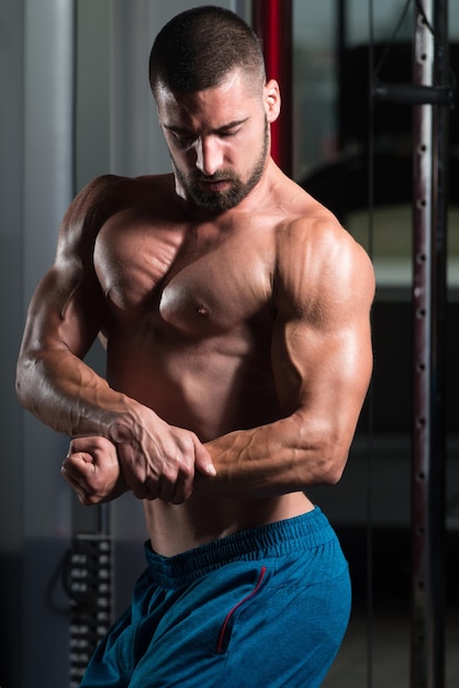 Bodybuilder Performing Side Chest Pose