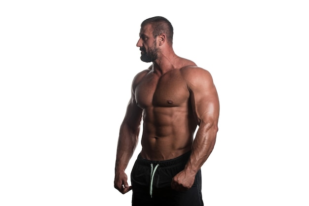 Bodybuilder With Six Pack Over White Background