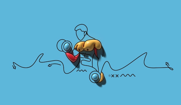 bodybuilding sport and activity 3d line art drawing.