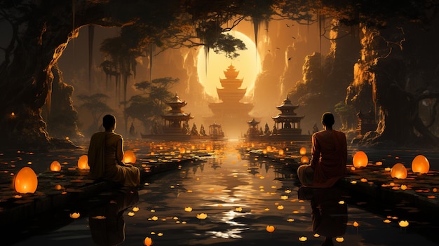 Boeddha in de nacht met een kaars op de achtergrond