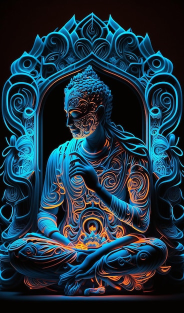 Boeddha meditatie neon wallpaper afbeelding Ai gegenereerde kunst