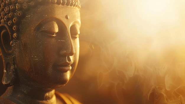 Boeddha met de zon die van achteren schijnt.