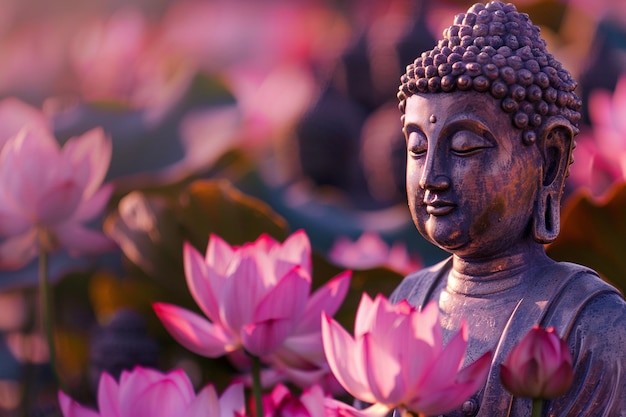 Boeddha staat bij de waterlotus.