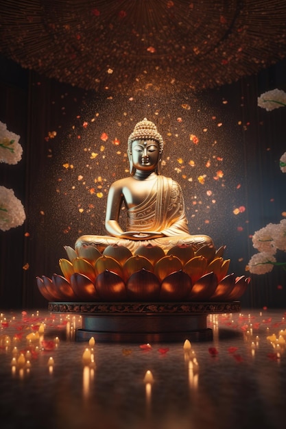 Boeddhabeeld in meditatie op lotusbloem