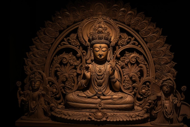 Foto boeddhisme indiase religie van de vredegod boeddha in de lotuspositie bidt voor wereldvrede heilige standbeeld aanbidding van alle gelovigen
