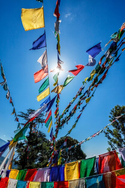 Boeddhistische gebedsvlaggen lunga in mcleod ganj himachal pradesh india