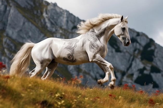 Boeiend Alpine Wild Horse Een adembenemende schoonheid Generatieve AI