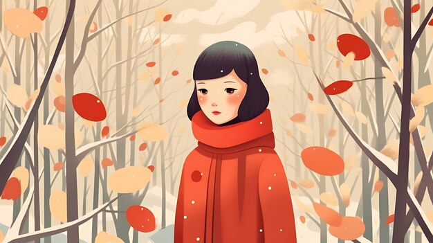 Boeiend bloemenstilleven Levendige minimalistische illustraties van een jong meisje in 2D