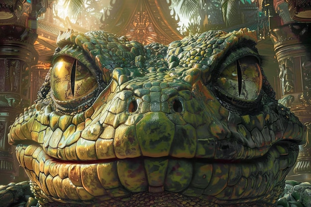 Boeiend digitaal kunstwerk van een realistische krokodil close-up in een mysterieuze moerasomgeving