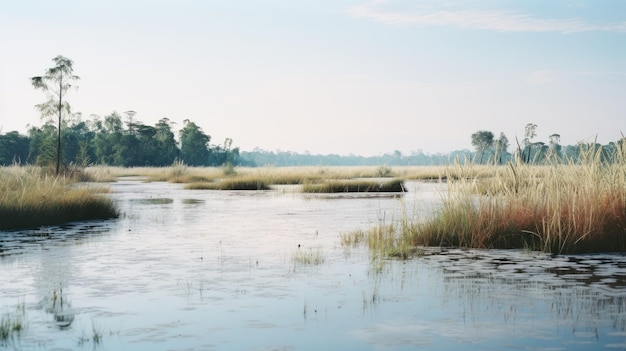 Boeiend moeraslandlandschap in Thailand Een analoge filmfotografie