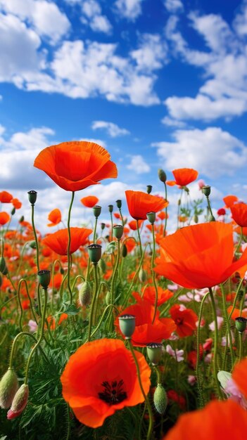 Boeiend veld met wilde klaprozen bloemenbehang voor de telefoon