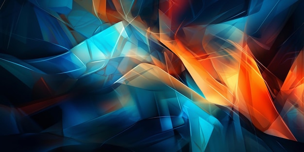 Boeiende abstracte achtergrond met een combinatie van blauwe en oranje kleuren die een visueel opvallende compositie creëren die een gevoel van contrastenergie en artistieke flair oproept Generative Ai