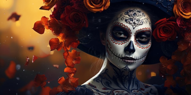 Boeiende afbeelding van een Dia de los Muertos-geïnspireerde vrouw gemaakt met Generative AI