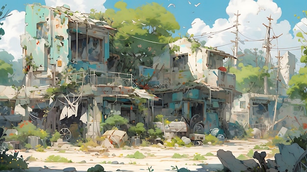 Boeiende anime apocalyptische verwoeste stad wereld