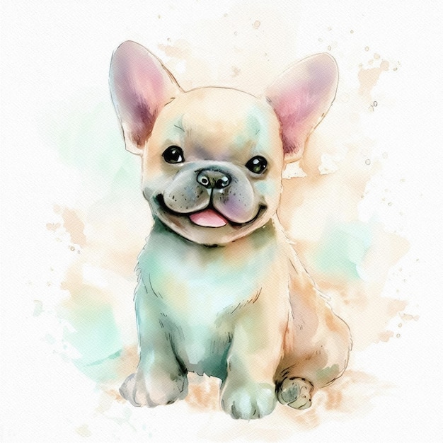 Boeiende aquarellen Franse Bulldog-puppyportret