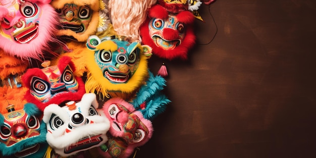 Boeiende draken- en leeuwendansmaskers Een platliggende ode aan de Chinese nieuwjaarstradities