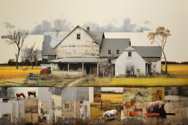 Boeiende fotocollage van een boerderij Een schilderachtig momentopname van landelijke schoonheid