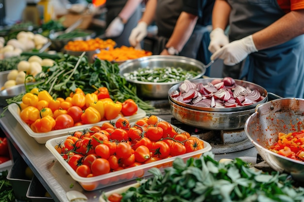 Foto boeiende keukenvoorbereiding met verse ingrediënten