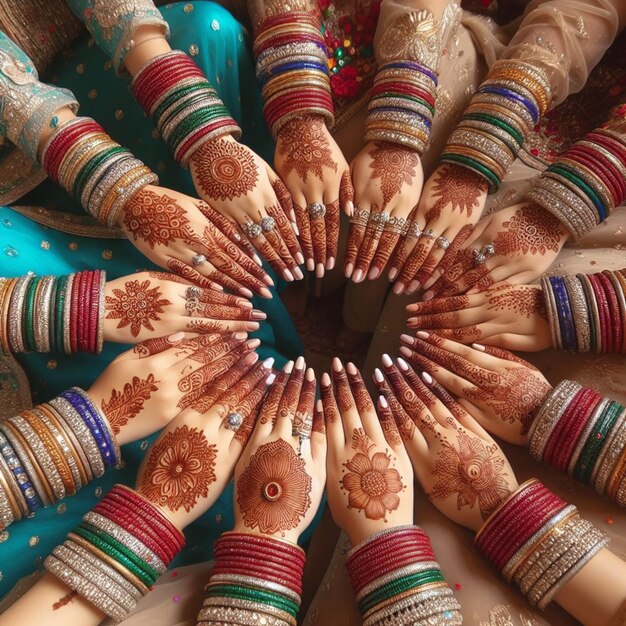 Foto boeiende mehandi-momenten met meisjes