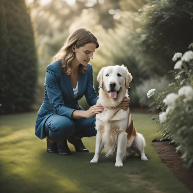 Boeiende momenten van de liefde van een blanke vrouw voor haar geliefde hond