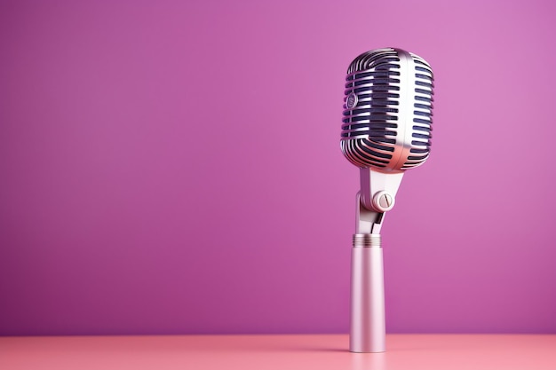 Boeiende podcasting of opnamestudio Banner Bekwame microfoon te midden van prachtig roze paars
