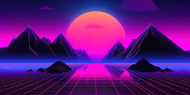 Boeiende retro Synthwave-achtergrond met een vintage kleurenschema en esthetiek