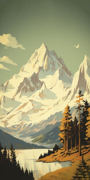 Boeiende Retro Vintage Poster Lac Blanc Majestic Masherbrum Mountaineering Adventure