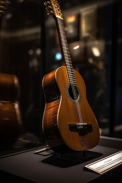Boeiende tentoonstelling met een prachtige gitaar in een museum