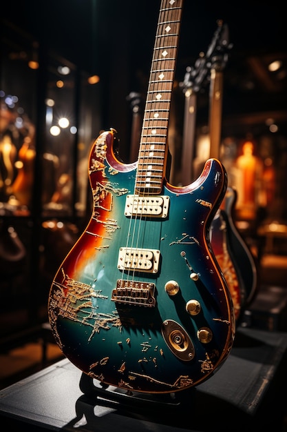 Boeiende tentoonstelling met een prachtige gitaar in een museum