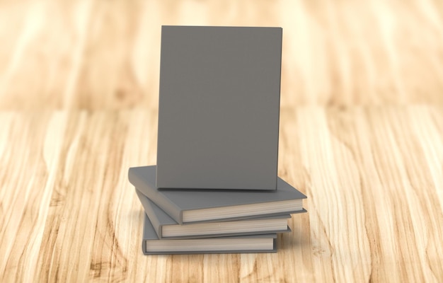 Foto boek gemaakt in 3d gebruikt voor mockup met neutrale omslag op houten achtergrond