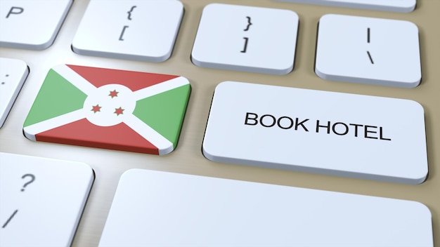 Boek hotel in Burundi met website online Knop op computertoetsenbord Reisconcept 3D