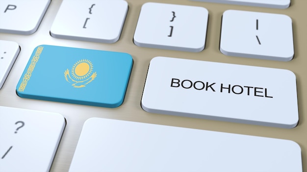 Boek hotel in Kazachstan met website online Knop op computertoetsenbord Reisconcept 3D