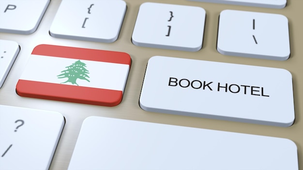 Boek hotel in Libanon met website online Knoop op computertoetsenbord Reisconcept 3D